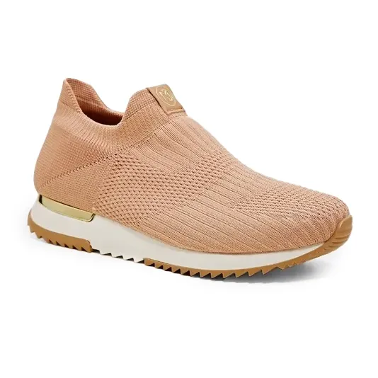 Tênis casual feminino Modare slip-on bege vista frontal lateral